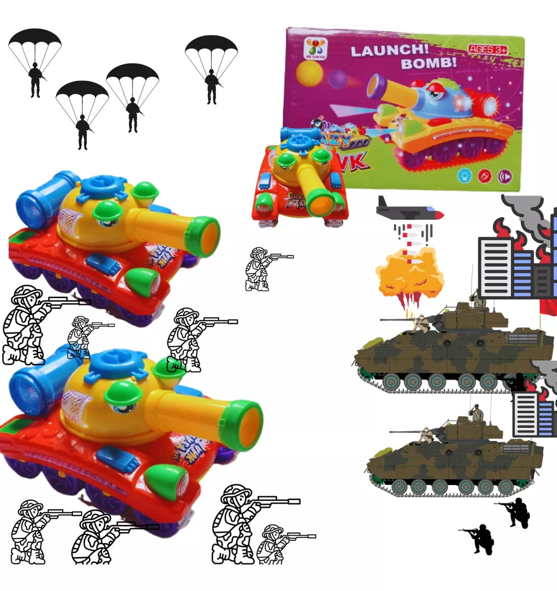 Tanque De Guerra Brinquedo Infantil Atira Bolas C/ Luz Som