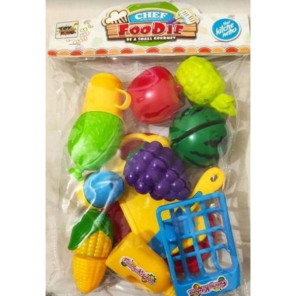 Kit Infantil Com Velcro Frutas Uva Milho Tábua Faca
